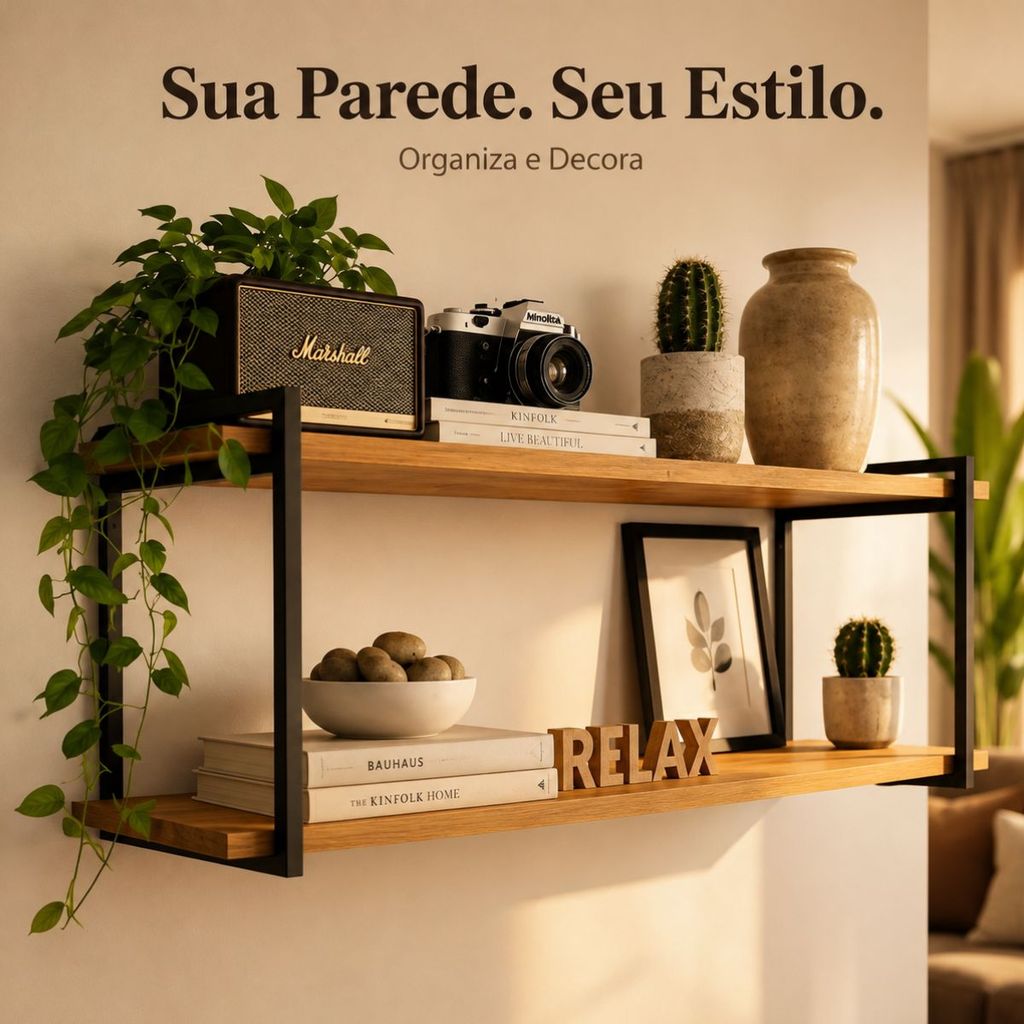 Conjunto 4 Suporte Estilo Industrial Para Prateleira Suspenso Decor 42cmx34cm mão francesa