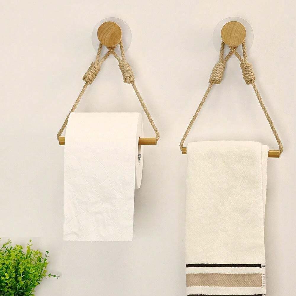 Suporte Para Papel Higienico ou Toalha Chique Amadeirado com Gancho Banheiro Ou Cozinha