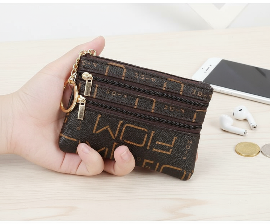 Carteira Chic Pequena para Mulheres, Bolsa de Chave Curta com Zíper, Bolsa para Troco Conveniente