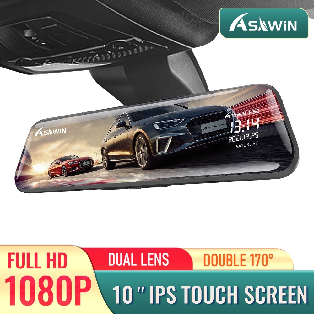 Asawin 24 Horas Visão Noturna Tela Inteira Dupla Lente Retrovisor Espelho Gravador De Câmera Dash HD 1080P Touch Inverter Vista Traseira 10 