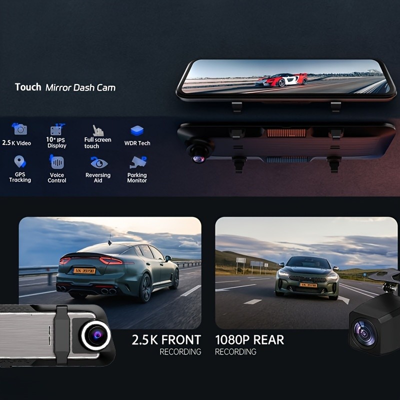 Pionray 10 Polegadas Mirror Dash Cam 4k Touch Screen Câmera De Estacionamento Frontal E Traseira 1080p