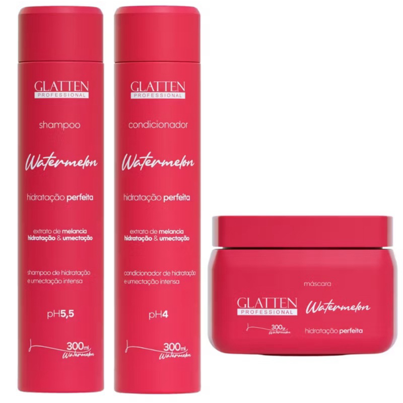 Tratamento Capilar Melancia Watermelon - Glatten Shampoo+Condicionador+Máscara