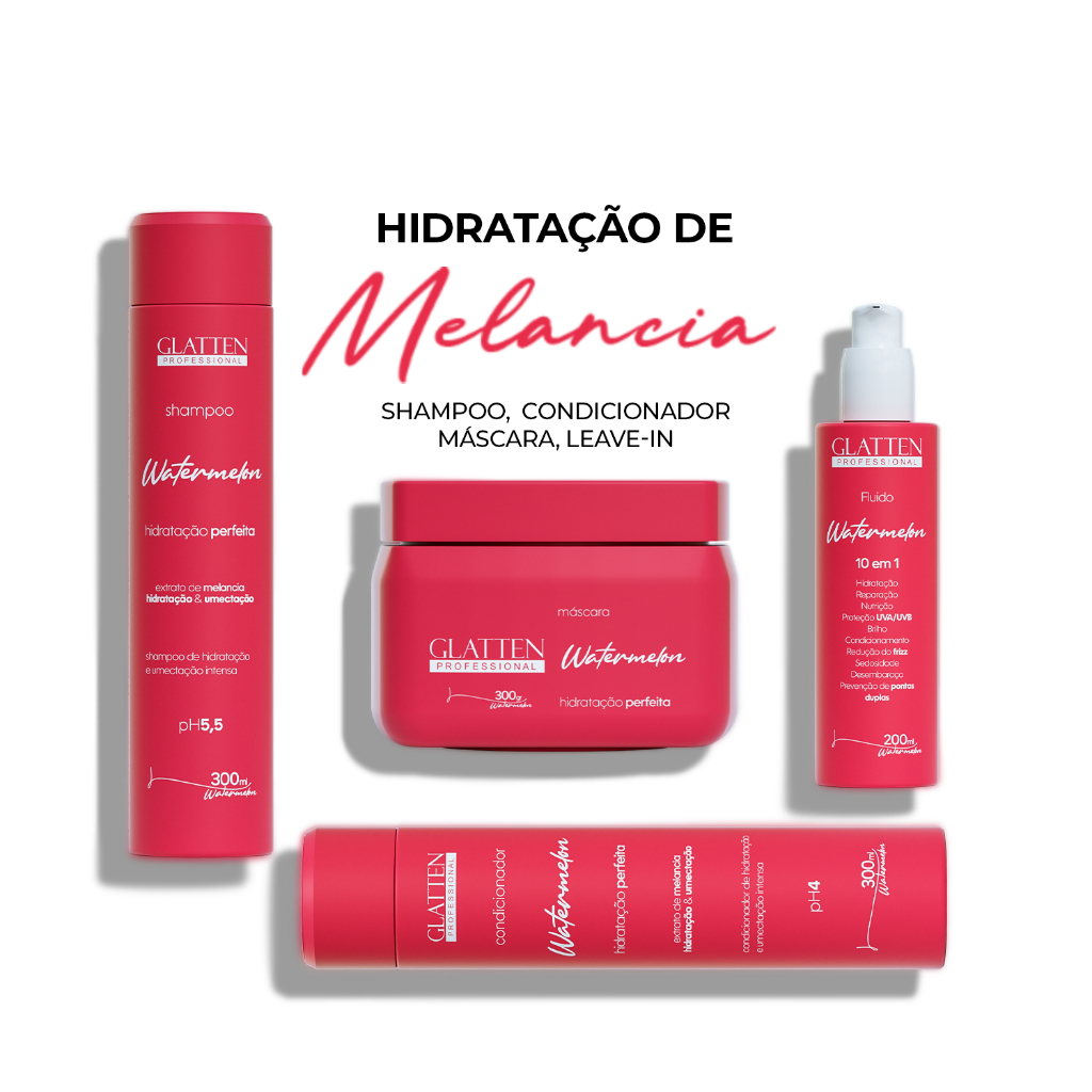 Kit completo hidrataçao de melancia Shampoo, Condicionador, Mascara e Leave-in