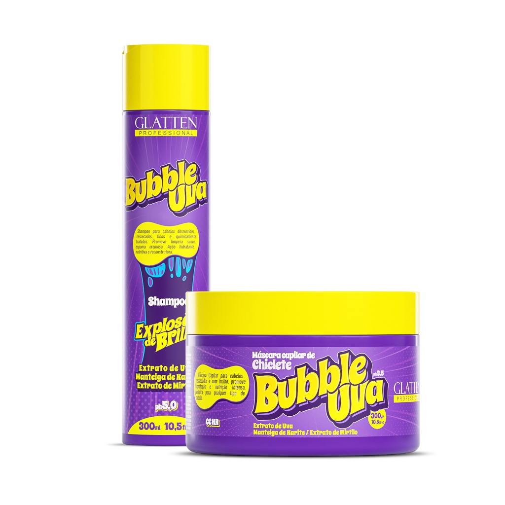 Kit Bubble Uva, Shampoo e Máscara - Hidratação, Brilho e Perfume Intenso - Glatten