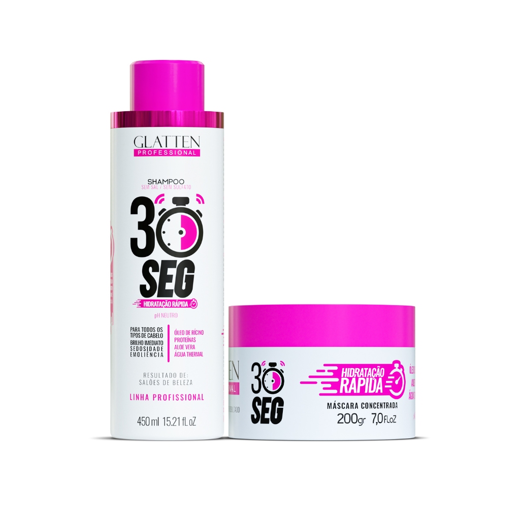 Kit Shampoo e Máscara 30 Segundos, Hidratação Rápida - Glatten Professional