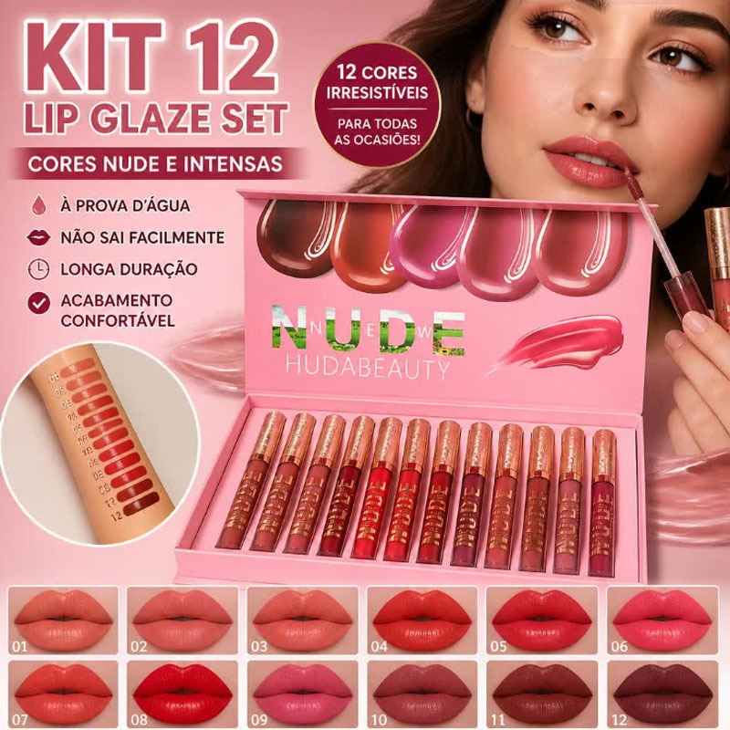 GR KIT12pc LipGlaze Set Batom estilo estudante à prova d'água à prova de suor não desbota facilmente