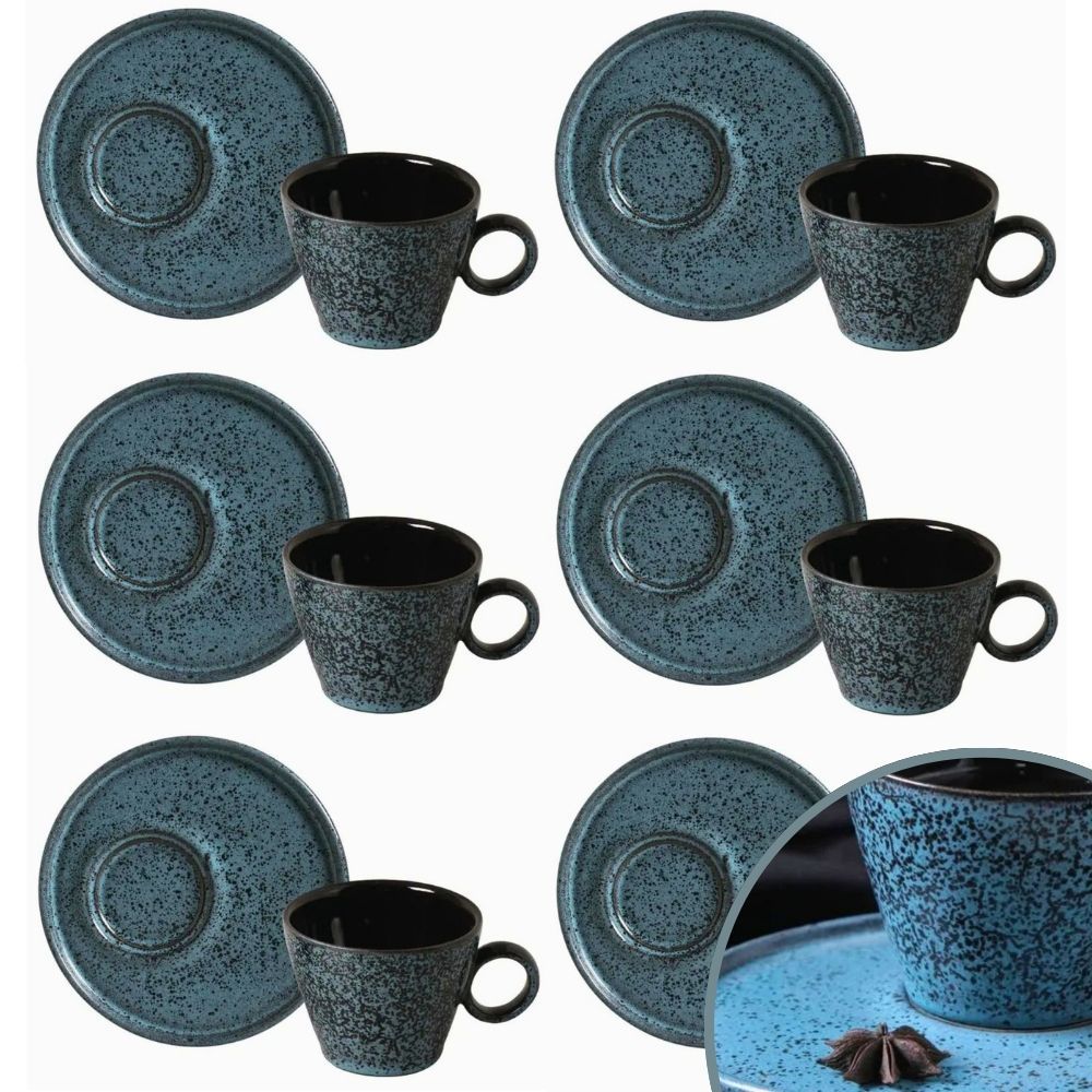 Jogo de Xícaras com Pires 12pçs Porto Brasil Neo Night Sky 210ml Cerâmica Stoneware