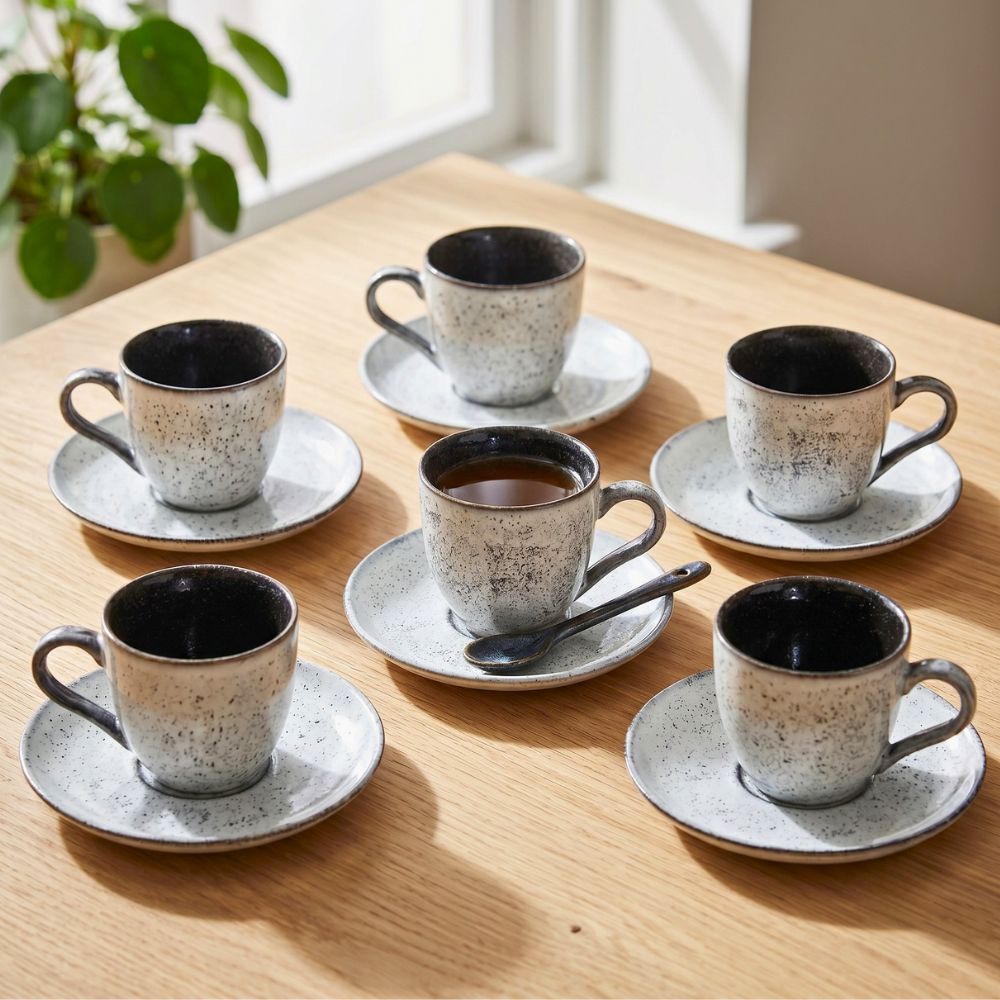 Conjunto Xícaras de Café e Chá com Pires 12pçs Porto Brasil Bio Echo 170ml Cerâmica Premium