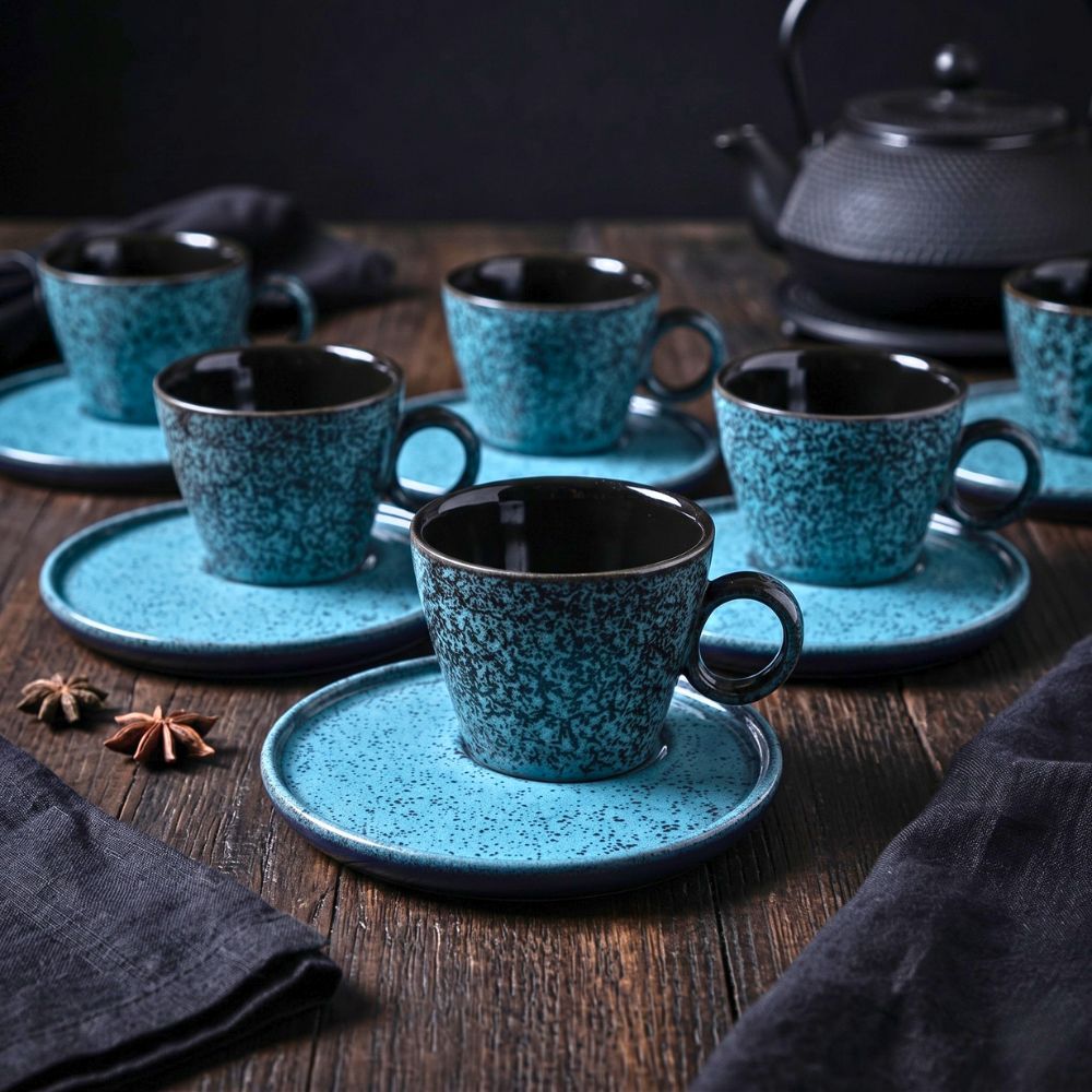 Conjunto Xícaras de Café e Chá 12pçs Porto Brasil Neo Night Sky 210ml com Pires Descentralizado