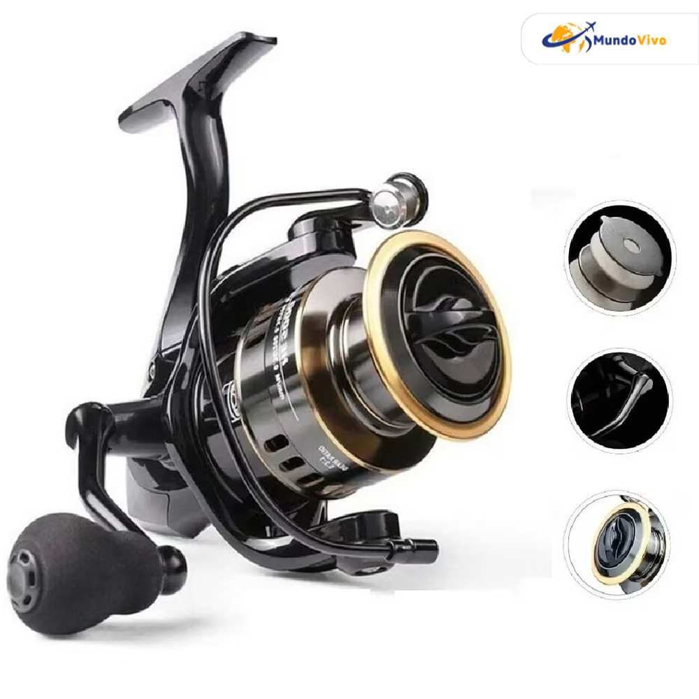 Molinete HE 1000-7000 com Carretel em Metal EVA 10kg Resistência Água do Mar Oceano Pesca Forte