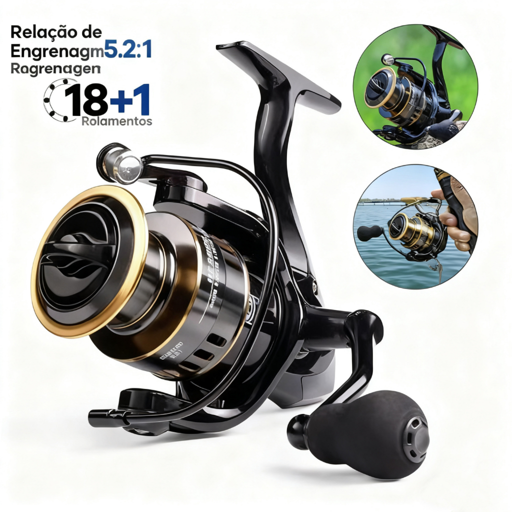 Molinete De Pesca De Metal EVA HD1000-7000 Max Arraste 10kg Cana Em Água Salgada