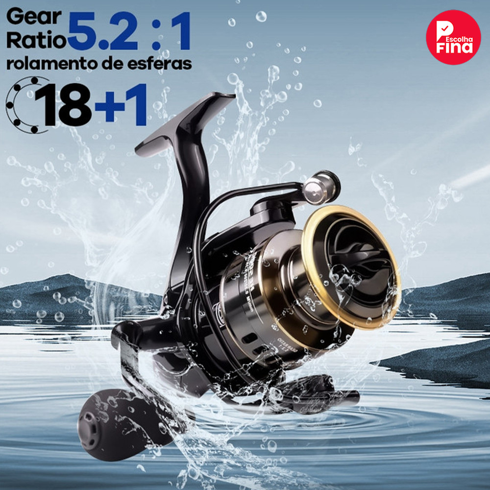 Molinete HE 1000-7000 com Carretel em Metal EVA 10kg Resistência Água do Mar Oceano Pesca Forte