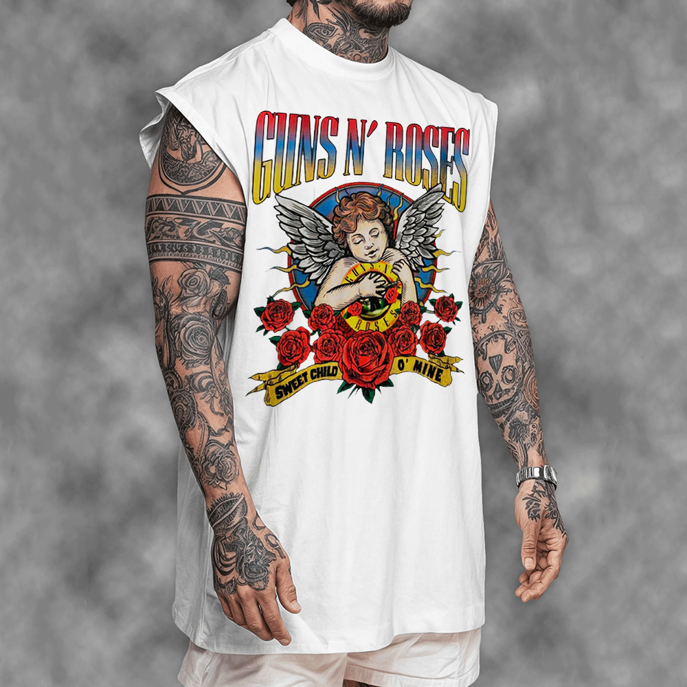 Camiseta Regata Machão Oversized Algodão Guns n' Roses Rock Banda Sweet Child O' Mine Anjo Logo