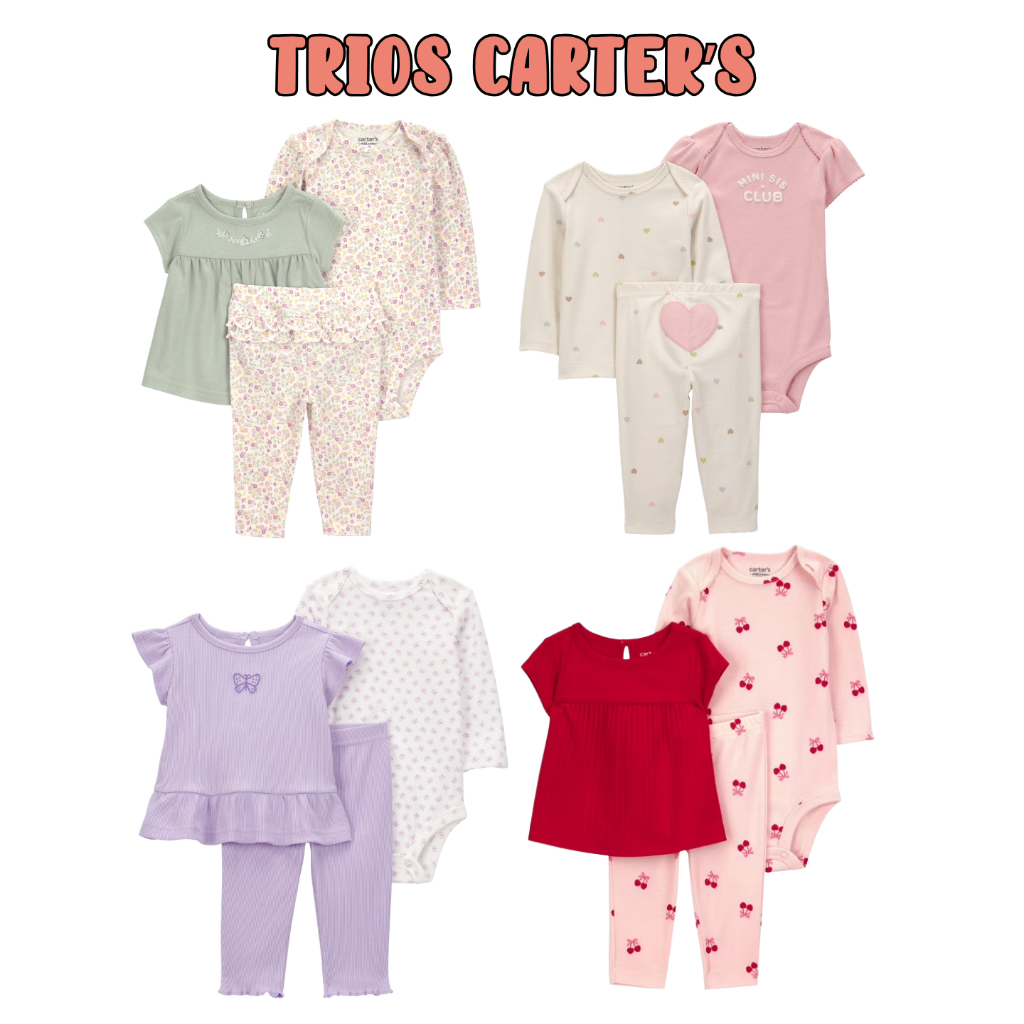 Kit Trio CARTER'S Child Of Mine menina 3 peças, body, camiseta e calça