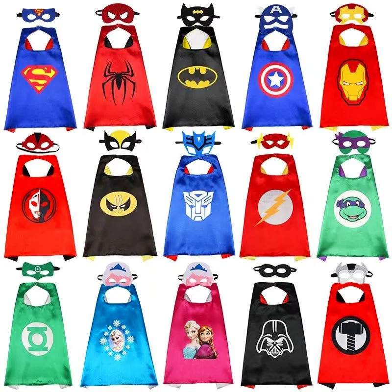 Red and Blue Cape Mask Set for Kids Adults Cosplay Costume for Halloween Party Cartoon Style Role Play Dress Up Outfit