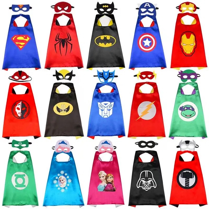 Red and Blue Cape Mask Set for Kids Adults Cosplay Costume for Halloween Party Cartoon Style Role Play Dress Up Outfit