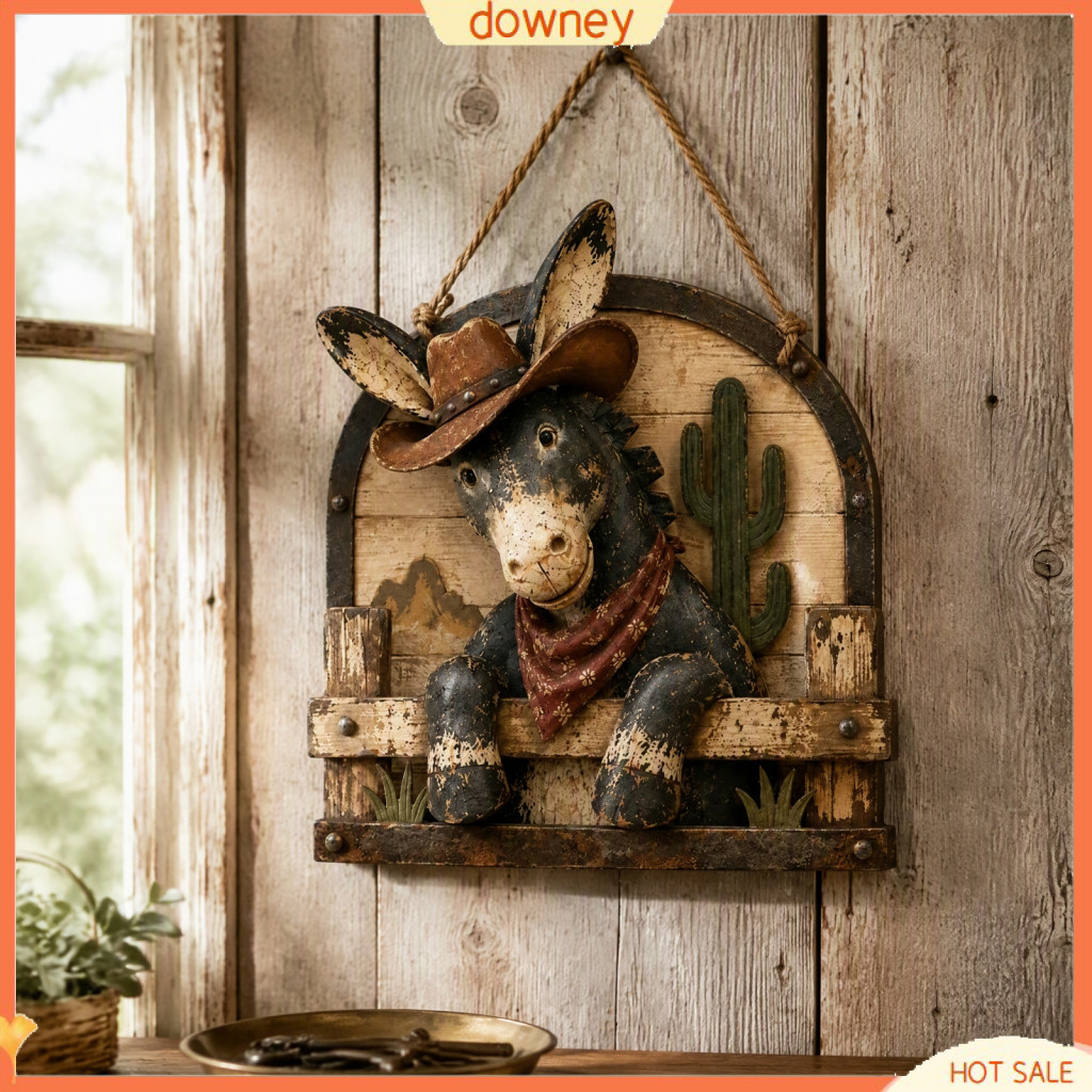 Rustic Western Cowboy Donkey Wooden Wall Sign with Hanging Rope – Farmhouse Country Style Decor for Room Entryway Bar