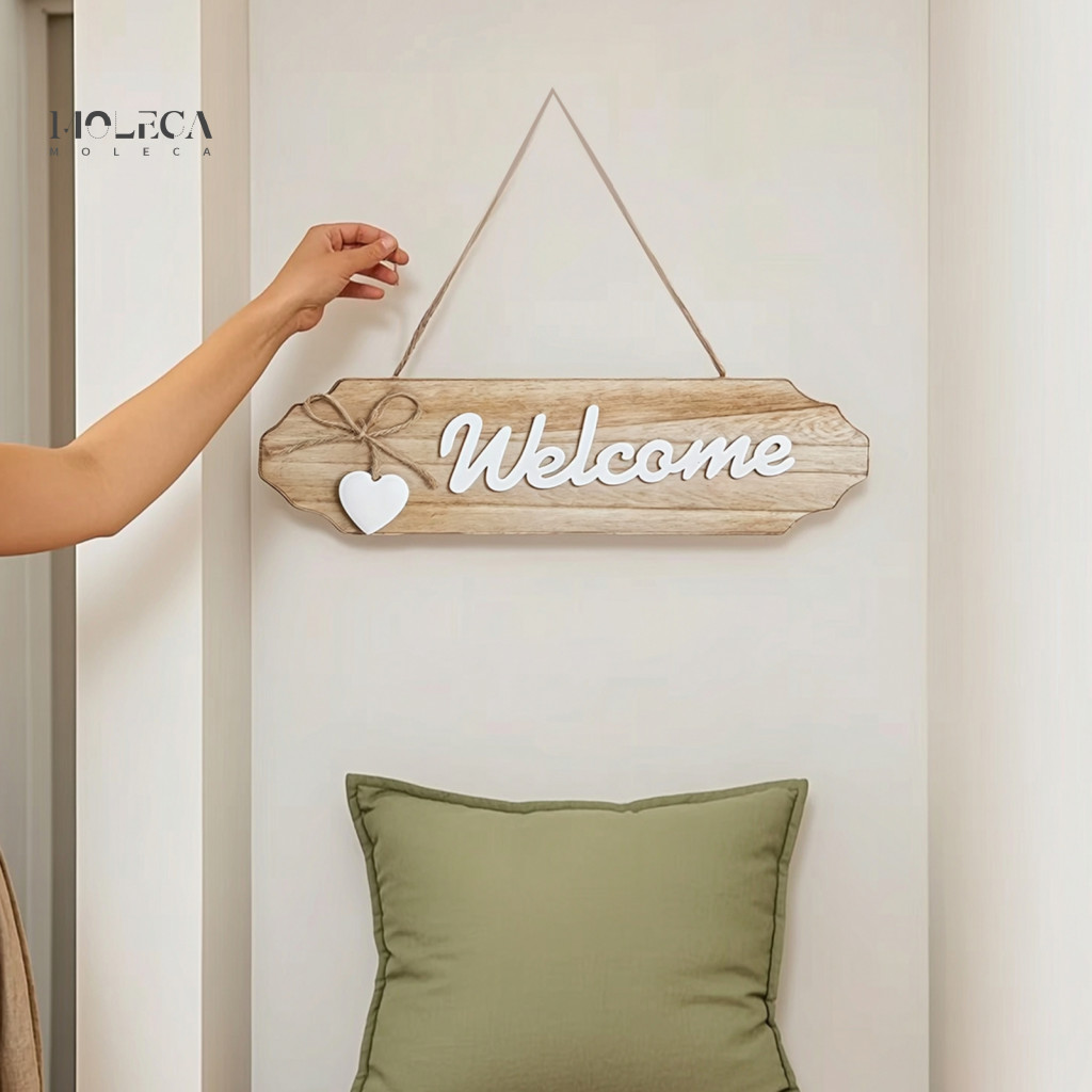 Halloween Door Hanger Wooden Welcome Sign for Front Rustic with Hemp Rope – Pastoral Style Wall Hanging Ornament for H