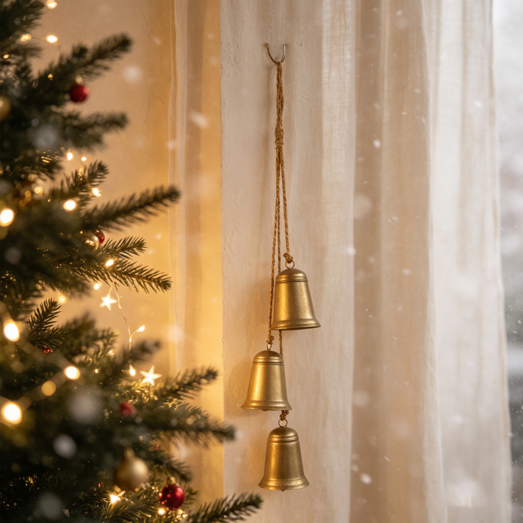 Rustic Vintage Metal Christmas Bells with Jute Rope – Farmhouse Holiday Decor Xmas Tree Ornaments Window Wall Hanging