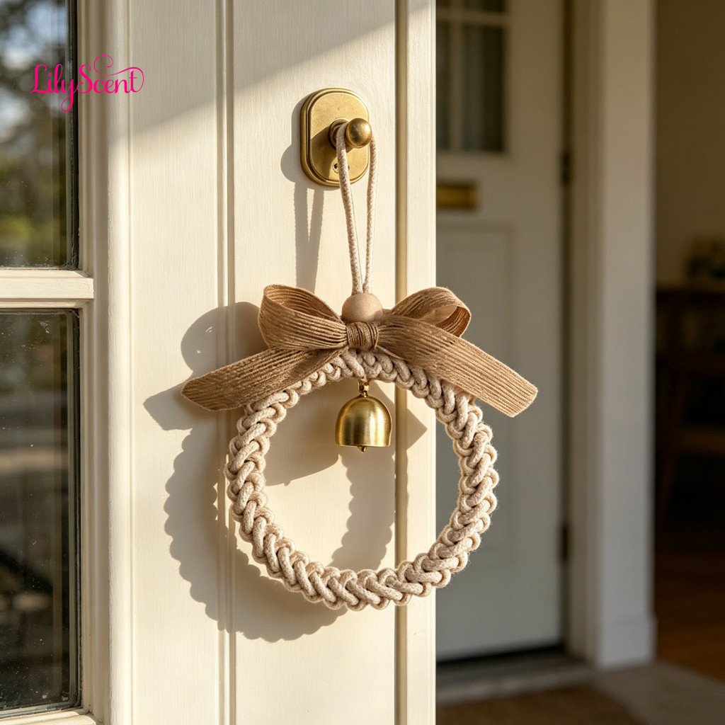 Woven Ornament Gentle Wind Chime Bell Rustic Nordic Boho Wall Hanging with – Handmade Rope Pendant for Living Room Bed