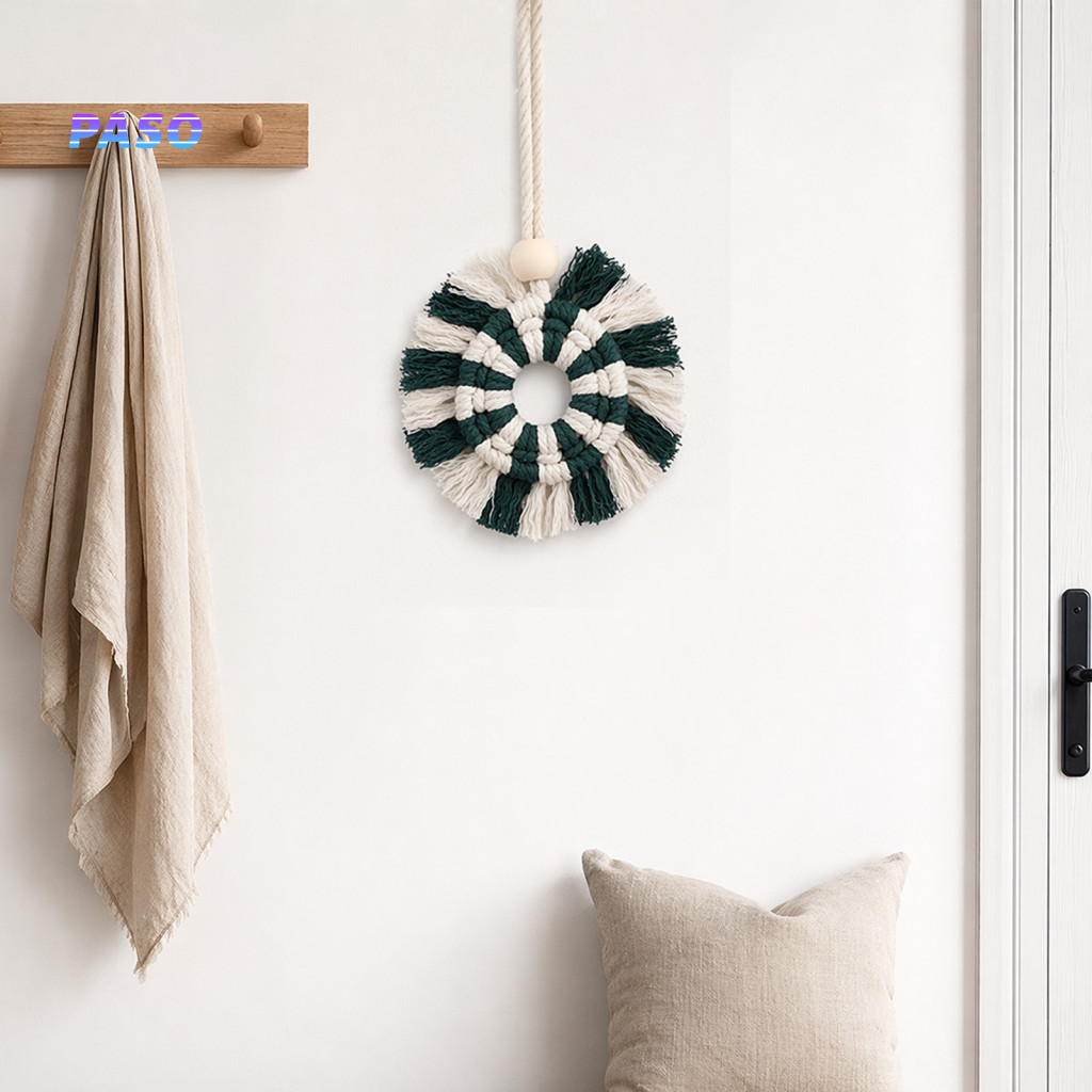 Nordic Minimalist Decor Boho Round Braided Tapestry Wall Hanging Knotted Cotton Rope for Bedroom Nursery Bohemian Style