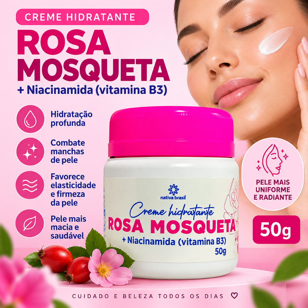 Creme Hidratante Rosa Mosqueta + Niacinamida 50g - Clareador Natural