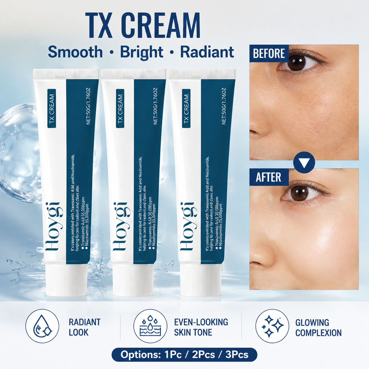 Creme de Niacinamida e Ácido Tranexâmico, Hidratante Uniformizador de Tom, Clareador e Iluminador - 50g