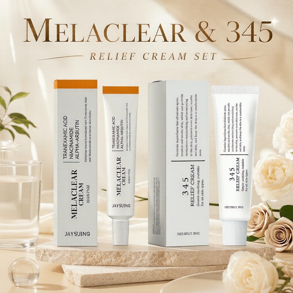 Combo de Cuidados com a Pele Melaclear 20g & 345 Relief 50g - Hidratante Clareador de Pele com Niacinamida