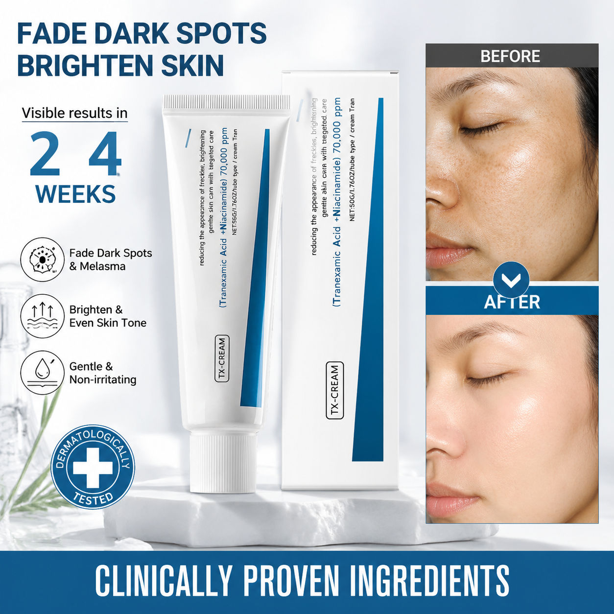 Creme Hidratante Clareador Niacinamida Ácido Tranexâmico 50g Cuidados com a Pele