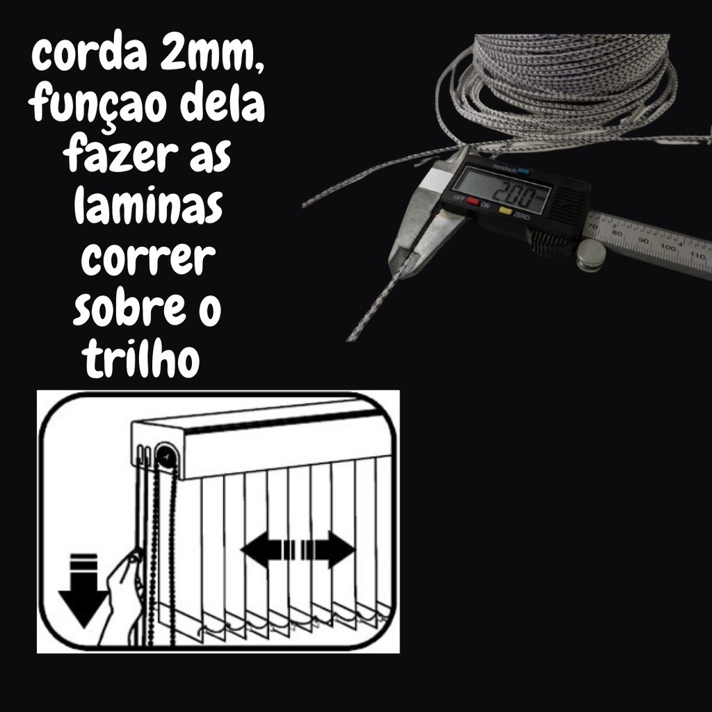 rolo 100 Metros De Corda P/ Persiana Vertical 2mm Cinza Mesclada mecanismo do comando da persiana fio cordão