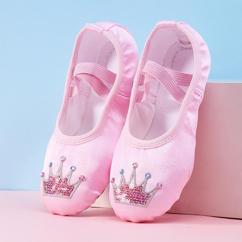 Sapatos De Dança Satin Crown Dance Girls Soft Sole Training Shoes Treinamento Para Meninas Princess
