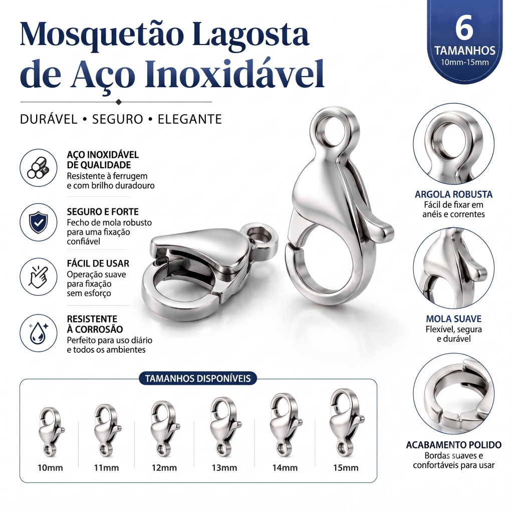 St.kunkka 30pcs Inoxidável Fecho Lagosta Chaveiro Pulseira Colar fivela de mola Vários tamanhos de do 9/10/11/12/13/15mm