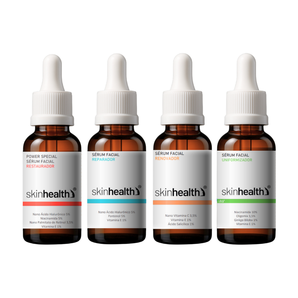 Kit Tratamento Facial Com 4 Sérum - Renovador Reparador Restaurador Uniformizador - Cuidados com Pele - Uso Diário