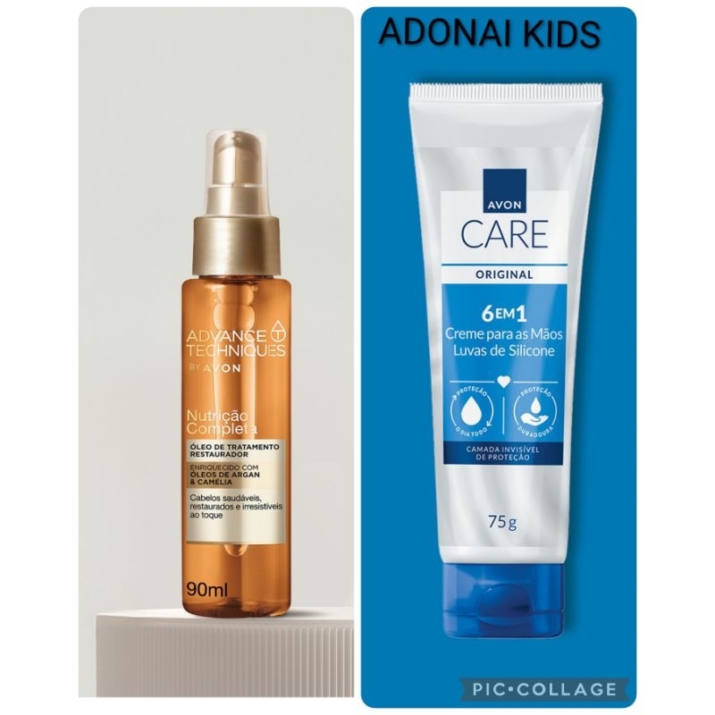 Avon Kit Reparador de Pontas 90ml Óleo Restaurador Argan e Camélia Antifrizz + Luvas de Silicone Hidratante Mãos - 75g