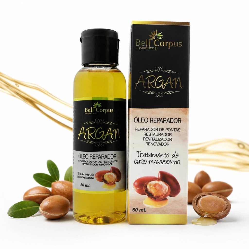 Óleo Reparador de Argan 60ml – Tratamento para Pontas, Restaurador e Revitalizador