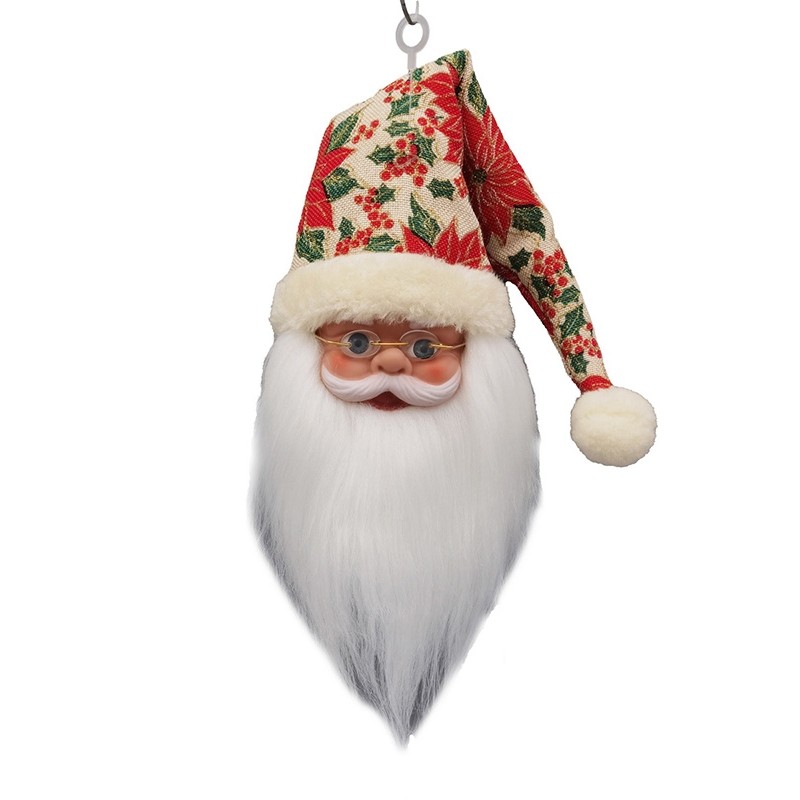 Papai Noel Rosto Dourado/Vermelho/Verde Decoração Natal 20cm
