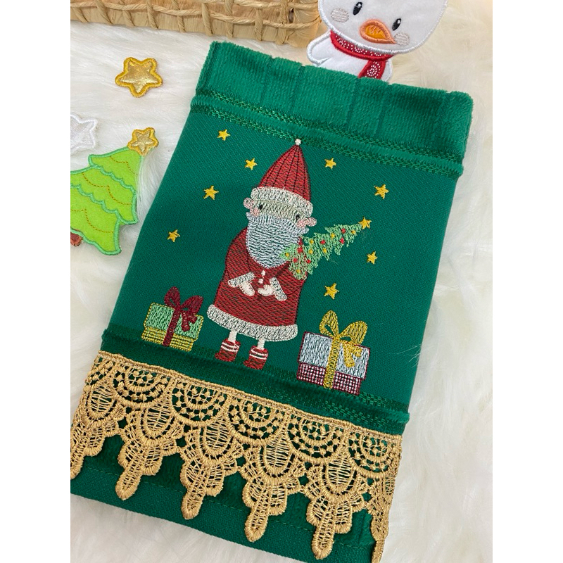 Toalha Lavabo / mãos natal Bordada Papai Noel