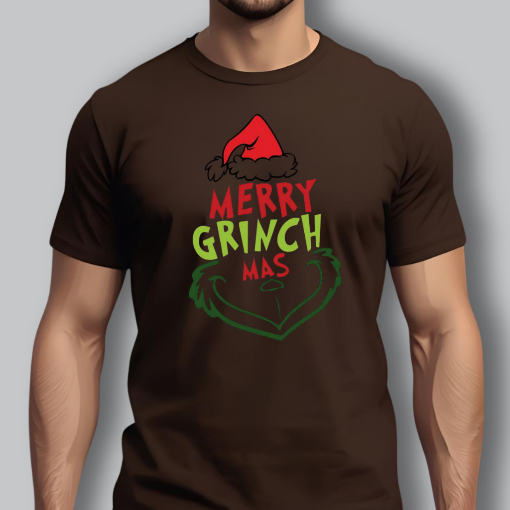 Camiseta Masculina Algodão Estampada Rosto do Grinch Feliz Natal Merry Grinchmas
