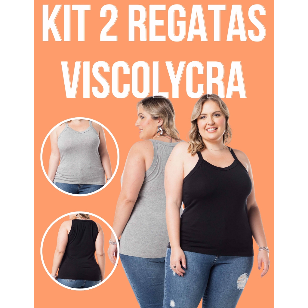 Kit 2 Regata Básica Lisa Feminina Viscose Blusinha Moda Dia a Dia Confortável