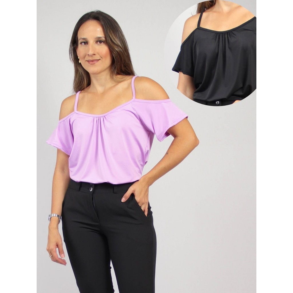 Blusa Feminina Fluid Ombro Nú Estilo Regata Com Alça Versátil Fresca Verão Básica Lisa