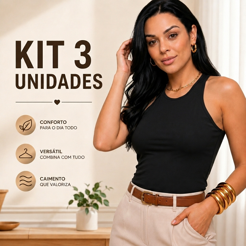 KIT 3 Regatas Premium Blusa Feminina Suplex Duplo Básica Lisa Blogueira Tendencia Envio Imediato