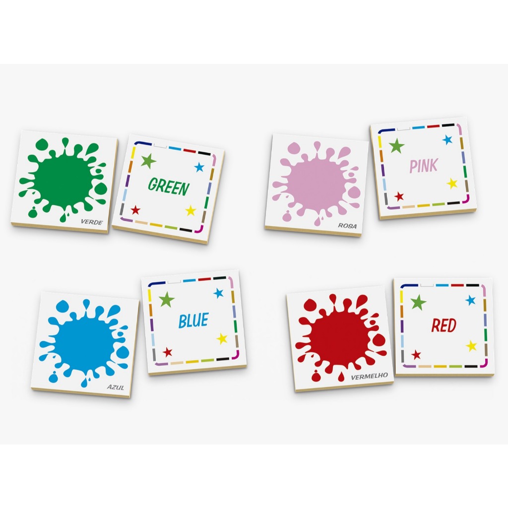 Jogo Da Memória Inglês/Port Tema Cores Cx Madeira 42 Pçs Educativo