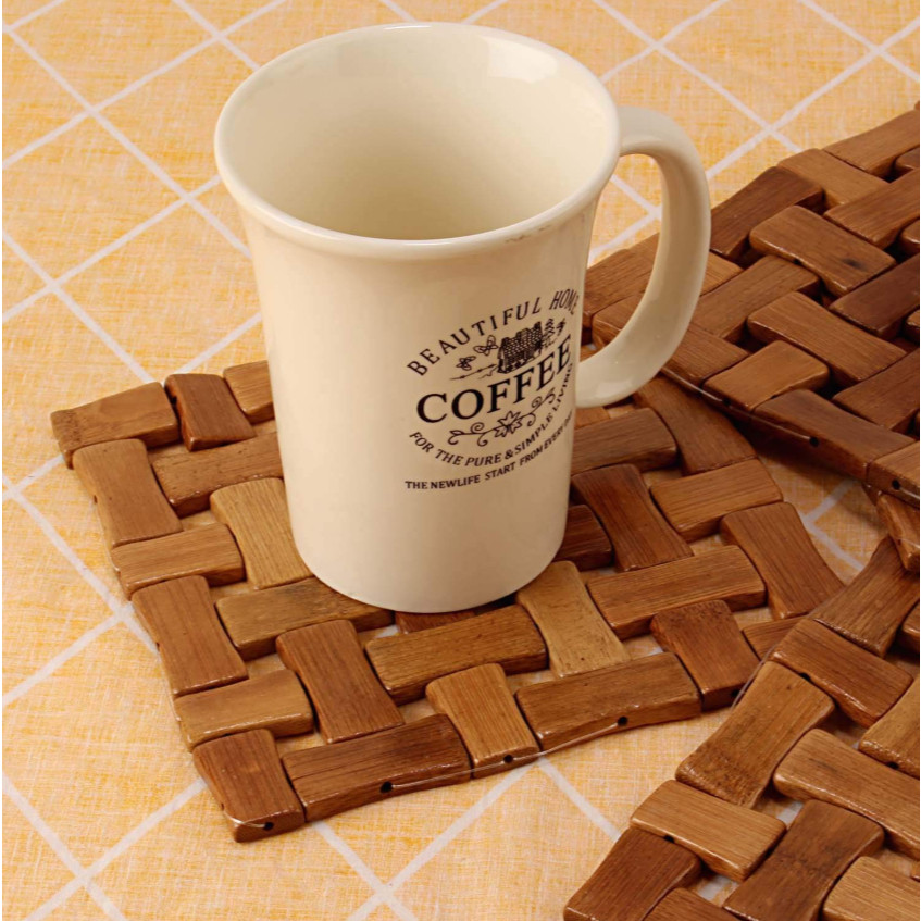 Porta-copos quadrado de bambu para decoração de madeira, port