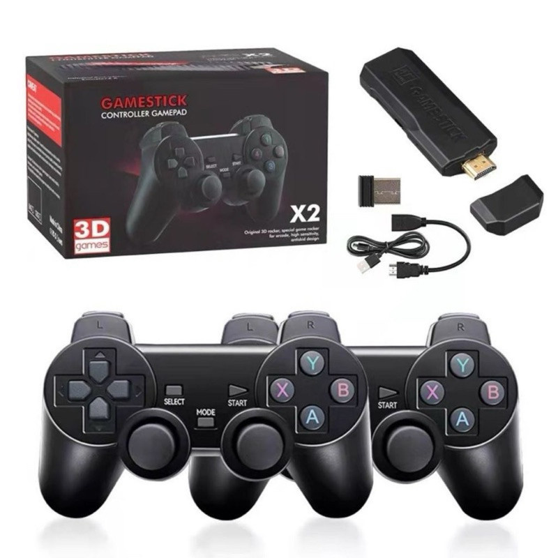 Video Game Stick 4 Life 3D+ 2 Controles Wireless (Com 10000 Jogos)  Retrô Sem Fio 64GB 2 Controles Port