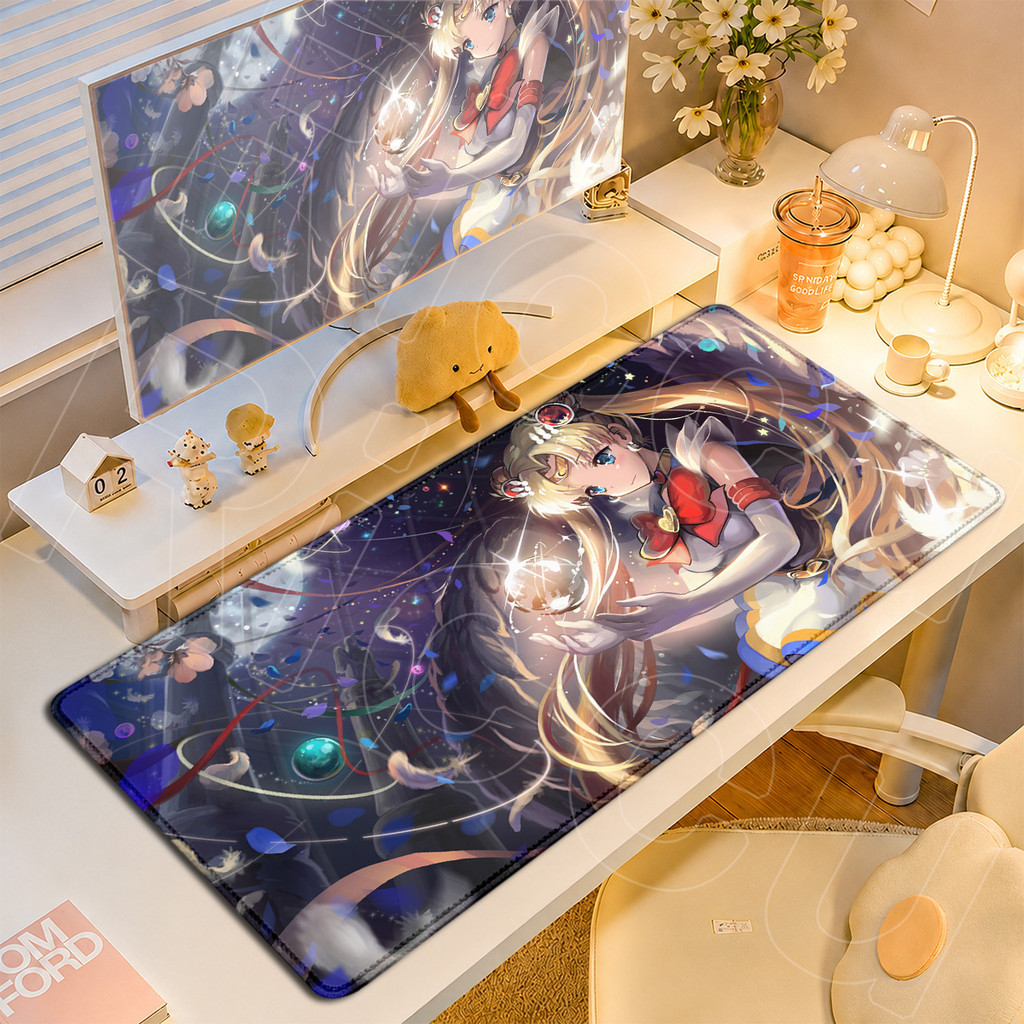 Kawaii Menina Bloqueio Borda Escritório Tapete De Mesa Computador XXL Marinheiro Lua Lavável Mousepad Jogos Teclado Port