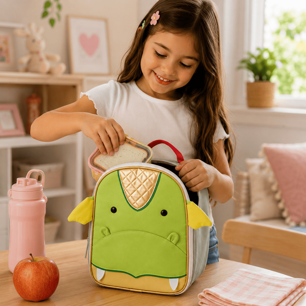 Lancheira Térmica Infantil Dragão Verde Escolar Bolsa Térmica Kids Resistente Lanches Creche Passeio