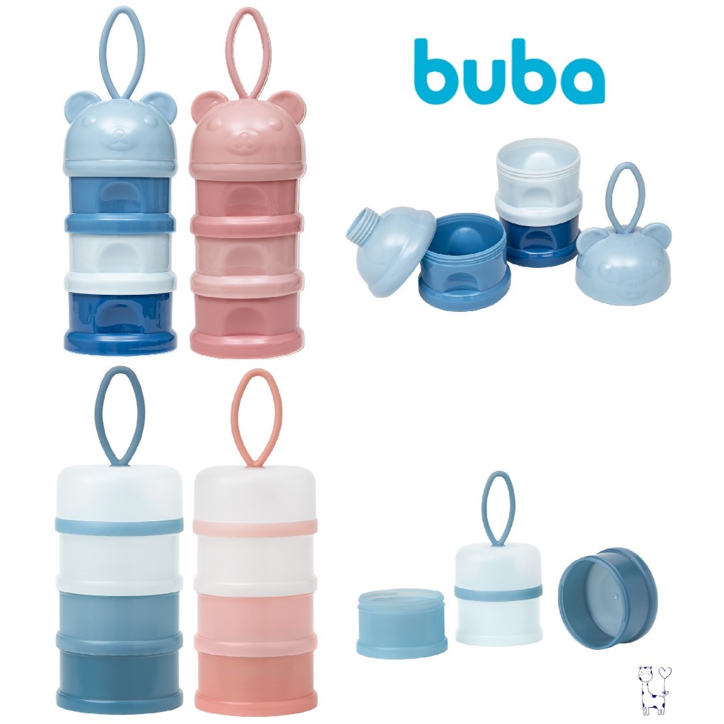 Potes empilháveis Buba ursinho porta leite em pó lanches snacks rosqueável bebê lancheira prática