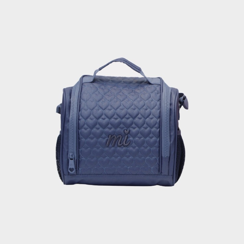 Lancheira Térmica Lamimi Matelassê Coração Cores Verde Marinho Roxo Rosa Azul Bolsa Lanche com Alça de Mão e Alça Transv