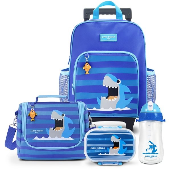 Kit Escolar Mochila Rodinha Infantil Lancheira Térmica Pote Garrafa Jacki Design Escolar e Passeio