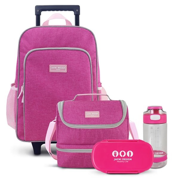 Conjunto Lancheira Térmica com Pote p/ Lanche, Garrafa 550ml e Mochila com Rodinhas - Jacki Design